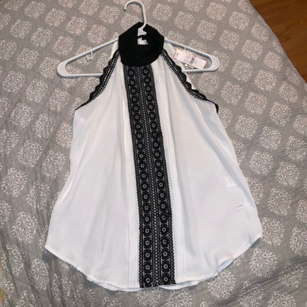 New York & Company White and Black Lace Tank